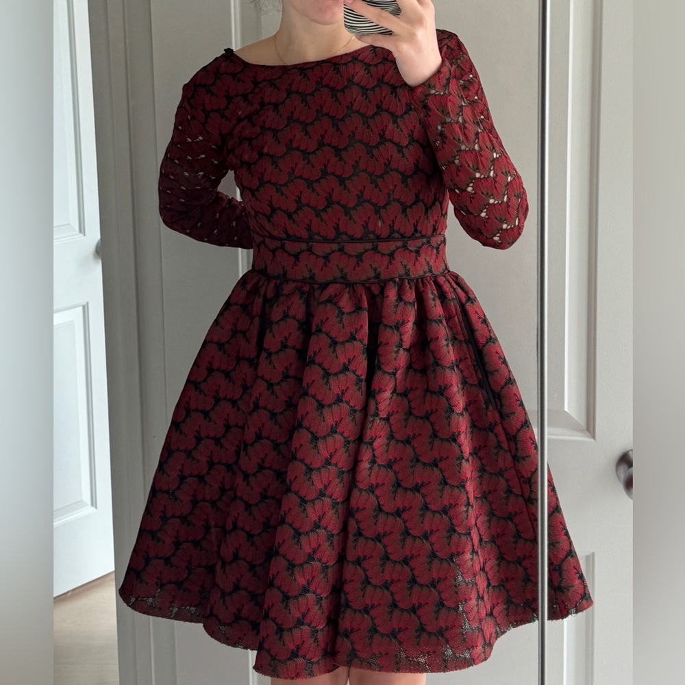 Maje Burgundy lace Long Sleeve mini Dress